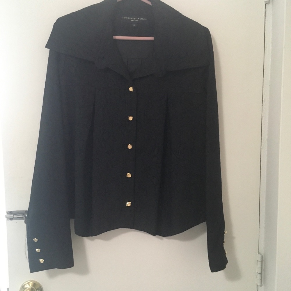Twinkle by Wenlan Black Lace Jacket with Gold Logo Trim